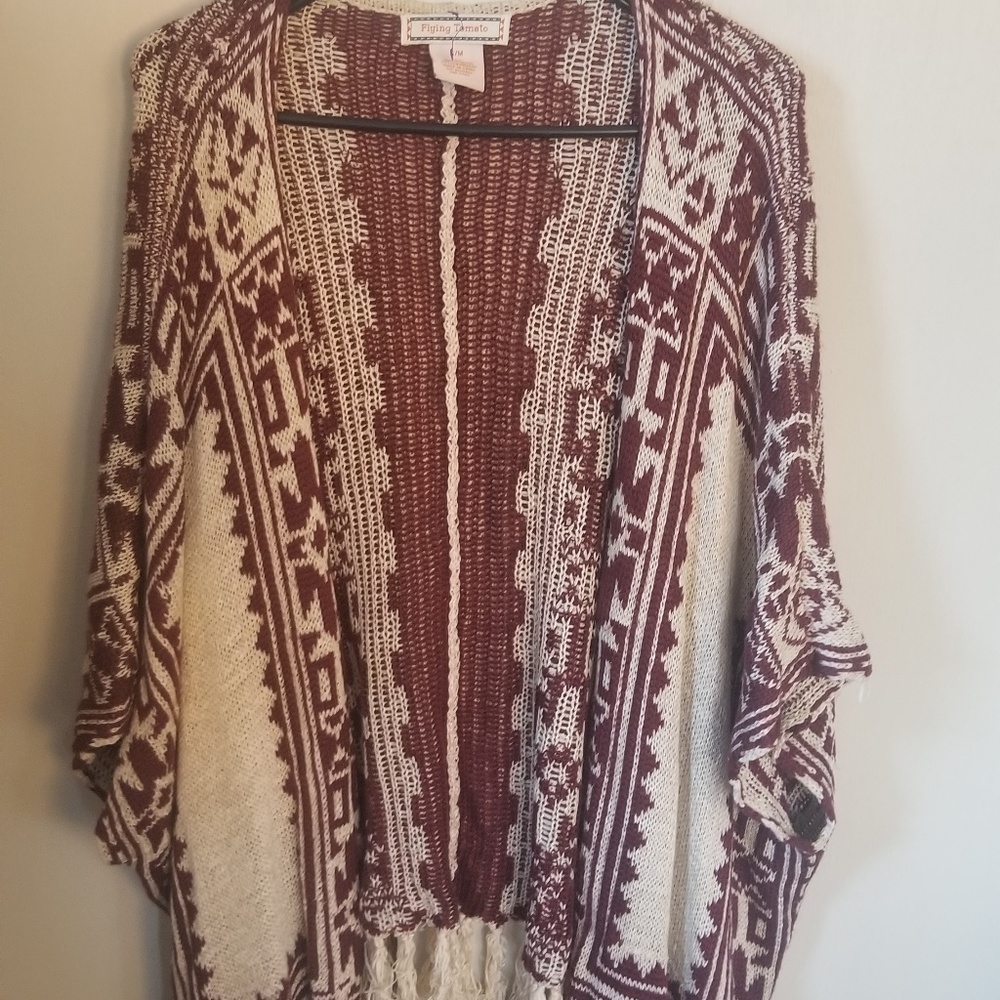 Open Poncho with Fringe Trim